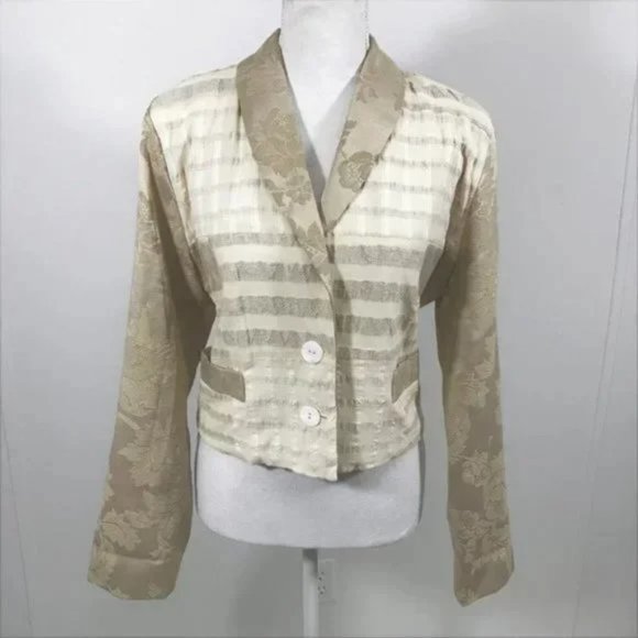 Vintage Brocade Blazer Jacket Cream Women M - Picture 11 of 12